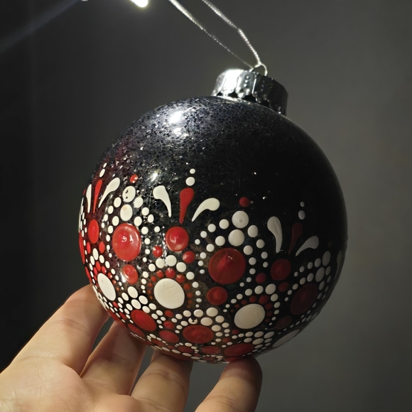 Handmade Ornament red black white Christmas Ornament Mandala - Picture 2 of 5
